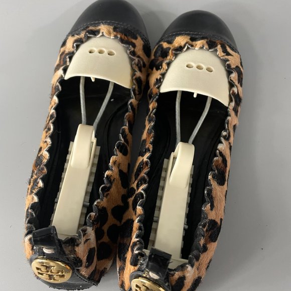 Tory Burch Black/Brown Abbey Ballerina Leather Leopard Slip-on Flats, 7M - Picture 7 of 11